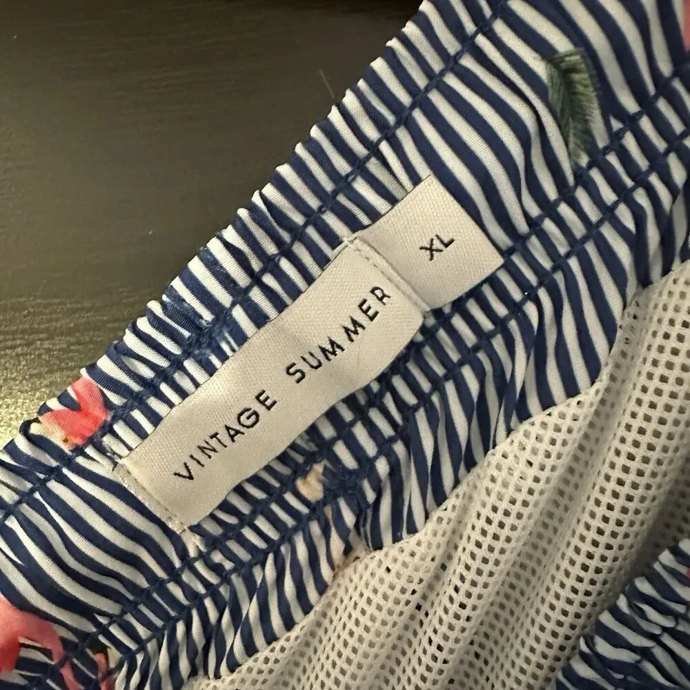Vintage Summer Swim Trunks Men's Extra Large‎ Blue Flamingo Print Pockets Sport
